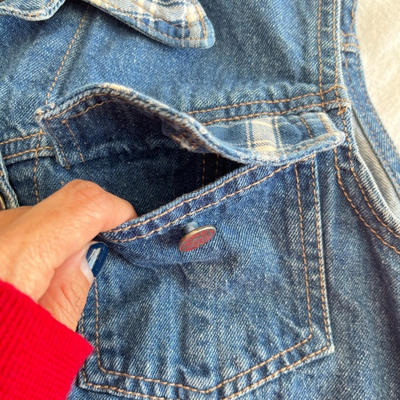 Vintage Outlaw Cropped Denim Vest w/ Plaid Trim, L 90s Grunge Western Aesthetic - Picture 8 of 14